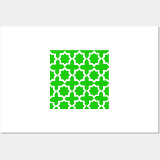 Green and White Lattice Design Pattern Posters and Art